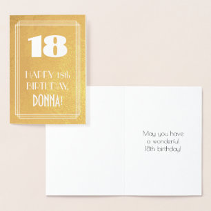 18th Birthday ~ Art Deco Style "18" & Custom Name Foil Card