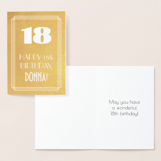 18th Birthday ~ Art Deco Style "18" & Custom Name Foil Card (Display)