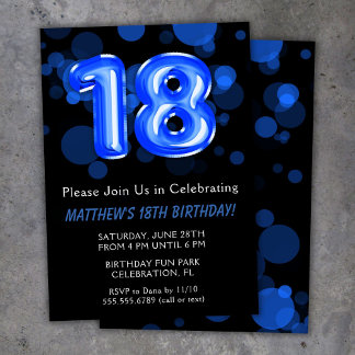 18th Birthday Balloons Kids Blue Boy Party Invitation