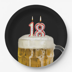 18th Birthday Beer on black Paper Plate