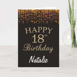 18th Birthday Black and Gold Glitter Card