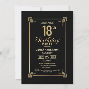 18th Birthday Black and Gold Party Invitation