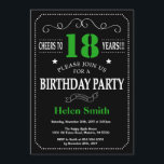 18th Birthday Black and Green Chalkboard Invitation<br><div class="desc">18th Birthday Invitation Black and Green Typography. Chalkboard. Black and White Background. Adult Birthday. Male Men or Women Birthday. Kids Boy or Girl Lady Teen Teenage Bday Invite. 13th 15th 16th 18th 20th 21st 30th 40th 50th 60th 70th 80th 90th 100th. Any Age. For further customisation, please click the "Customise...</div>