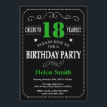 18th Birthday Black and Green Chalkboard Invitation<br><div class="desc">18th Birthday Invitation Black and Green Typography. Chalkboard. Black and White Background. Adult Birthday. Male Men or Women Birthday. Kids Boy or Girl Lady Teen Teenage Bday Invite. 13th 15th 16th 18th 20th 21st 30th 40th 50th 60th 70th 80th 90th 100th. Any Age. For further customisation, please click the "Customise...</div>