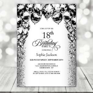 18th Birthday Black and White Balloons Party Invitation