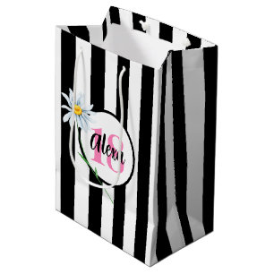 18th Birthday Black And White Stripes Medium Gift Bag