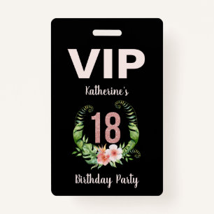 18th birthday black floral VIP ID Badge