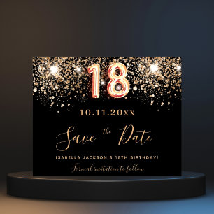 18th birthday black glitter budget save the date flyer
