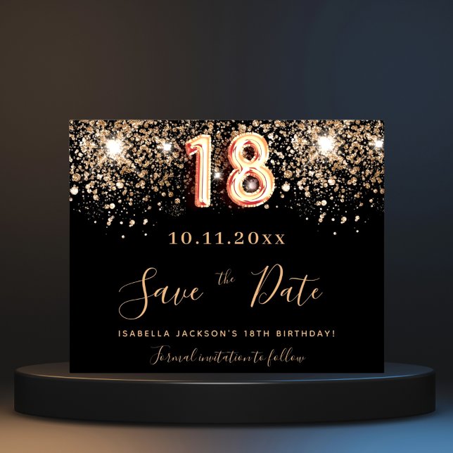18th birthday black glitter budget save the date flyer (Creator Uploaded)
