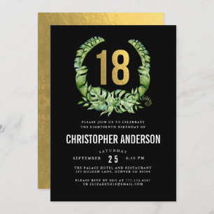 18th birthday black gold boys invitation