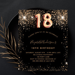 18th birthday black gold glitter budget invitation flyer