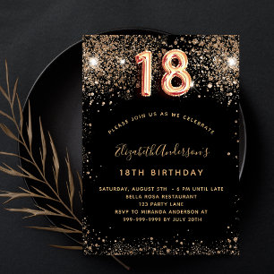 18th birthday black gold glitter glamourous invitation