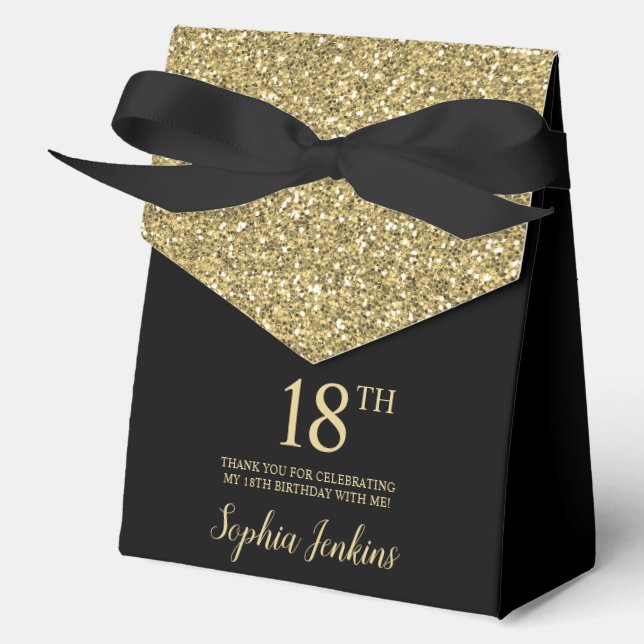 18th Birthday Black Gold Glitter Thank You Favour Box (Front)