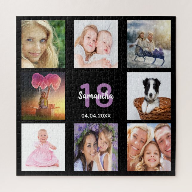 18th birthday black photo collage girl jigsaw puzzle (Vertical)