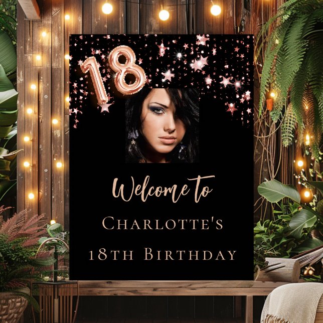 18th Birthday black rose gold photo star welcome  Poster (Creator Uploaded)