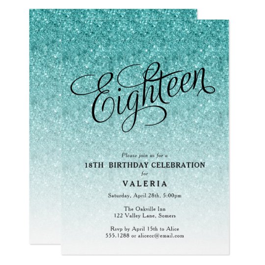 18th Birthday Blue Ombre Glitter Invitation