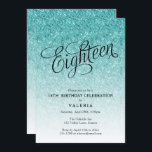 18th Birthday Blue Ombre Glitter Invitation<br><div class="desc">This trendy blue ombre glitter birthday party invitation features faux blue sparkly glitter and a fancy script typography heading.  Add your custom text using the template form.  Additional options for text and layout are available if you choose to customise further.  Try printing on shimmer paper for a great look.</div>