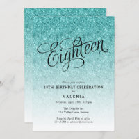 18th Birthday Blue Ombre Glitter Invitation
