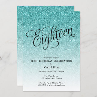 18th Birthday Blue Ombre Glitter Invitation