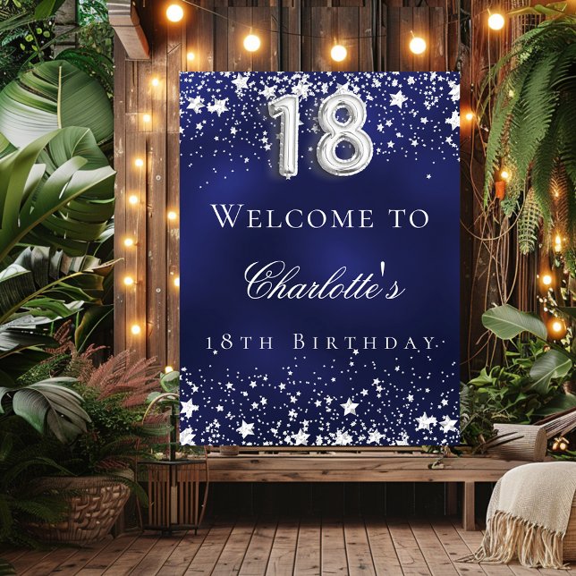 18th birthday blue silver stars welcome party poster (Creator Uploaded)