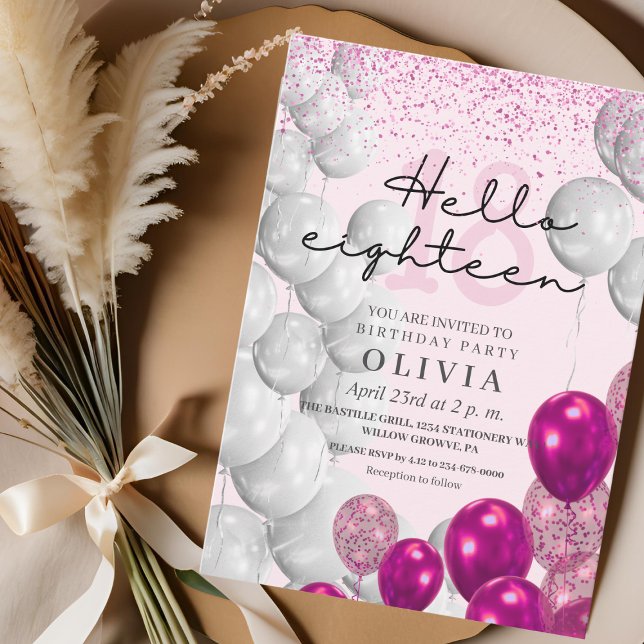  18th Birthday Blush Pink Glitter Balloons Invitation (Creator Uploaded)