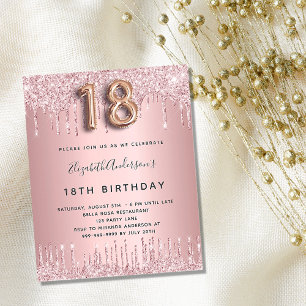 18th Birthday blush pink glitter budget invitation Flyer