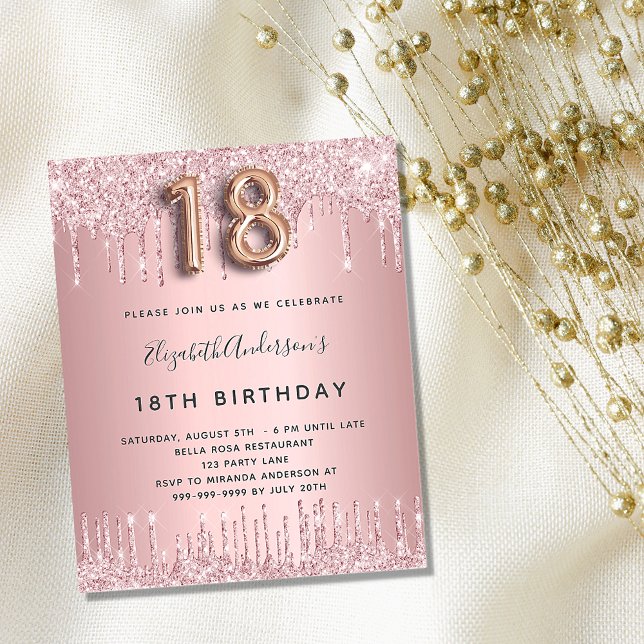 18th Birthday blush pink glitter budget invitation Flyer (Creator Uploaded)