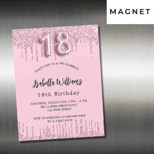 18th Birthday blush pink glitter drips luxury Magnetic Invitation