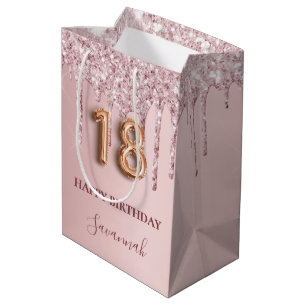 18th birthday blush pink glitter drips monogram medium gift bag