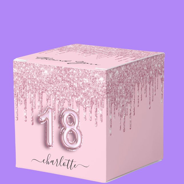 18th birthday blush pink glitter drips thank you favour box (Creator Uploaded)