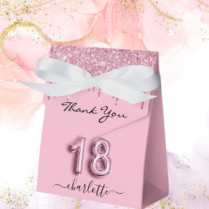 18th birthday blush pink glitter drips thank you favour box