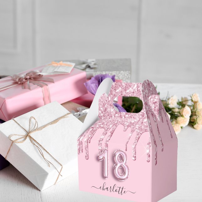 18th birthday blush pink glitter drips thank you  favour box (Creator Uploaded)