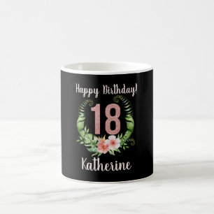 18th Birthday Blush Pink Glitter Floral Name Coffee Mug
