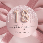 18th birthday blush pink glitter name thank you classic round sticker<br><div class="desc">Elegant,  classic,  glamourous and girly for a 18th birthday party.  A blush pink,  gradient background. Decorated with faux glitter drips,  paint dripping look. Personalise and add a name.  With the text:  thank you. Number 18 is written with a balloon style font.</div>