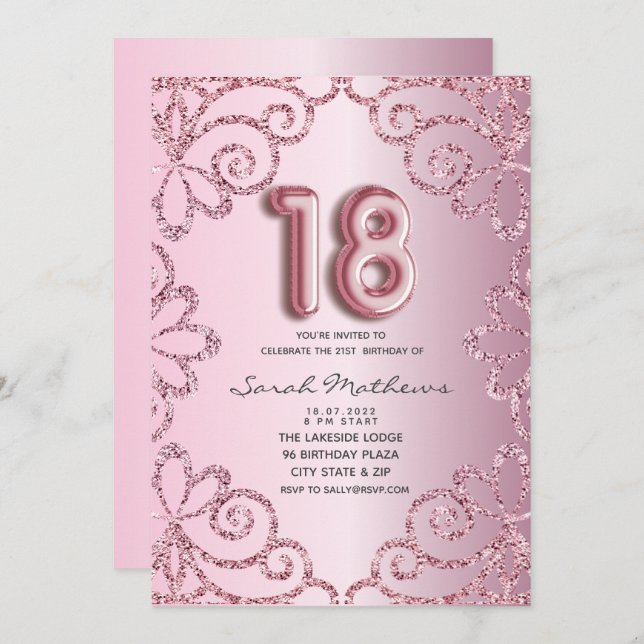 18th  Birthday Blush Pink Glitter Princess  Invitation (Front/Back)