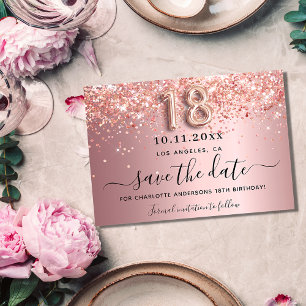 18th birthday blush pink glitter save the date announcement postcard