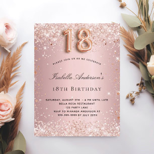 18th birthday blush pink rose gold glitter dust invitation postcard