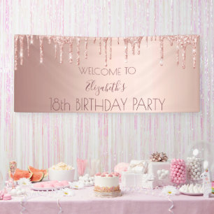 18th birthday blush rose gold glitter drip welcome banner