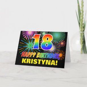 18th Birthday: Bold, Fun, Fireworks, Rainbow 18 Card