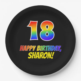 18th Birthday: Bold, Fun, Simple, Rainbow 18 Paper Plate