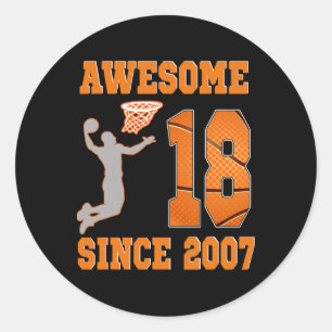 18th Birthday Boy Awesome Since 2007 Sketll 18 Yea Classic Round Sticker