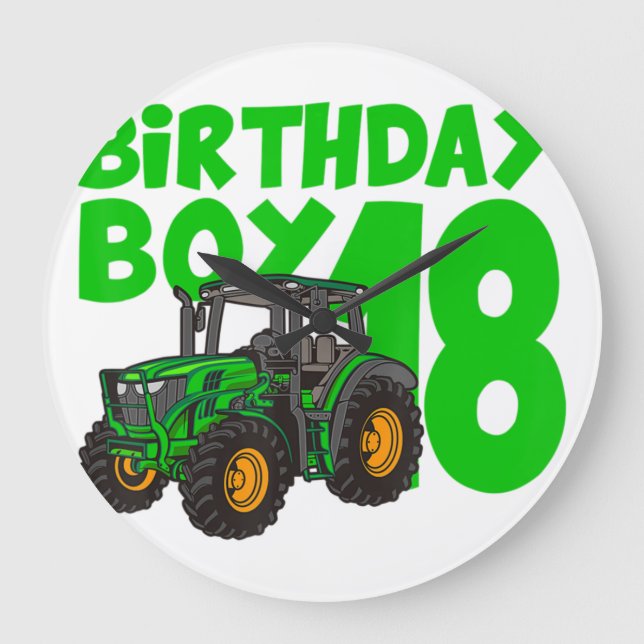 18th Birthday Boy Tractor Farm 18 Year Old Birthda Large Clock (Front)