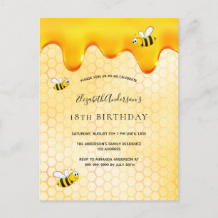 18th birthday bumble bees honeycomb invitation postcard