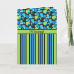 18th Birthday Card: Blue Moons and Stripes Card<br><div class="desc">A chic 18th Birthday Card  with a mix'n'match pattern of Deckchair Stripes,  teamed with a Blue Moons pattern in Neon Green,  Turquoise and Emerald Green on a black background. Part of the Posh & Painterly 'Blue Moons' range.</div>