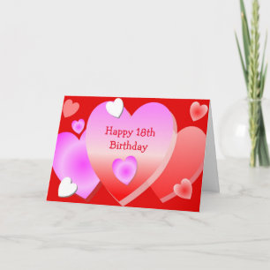 18th Birthday Card Red Hearts
