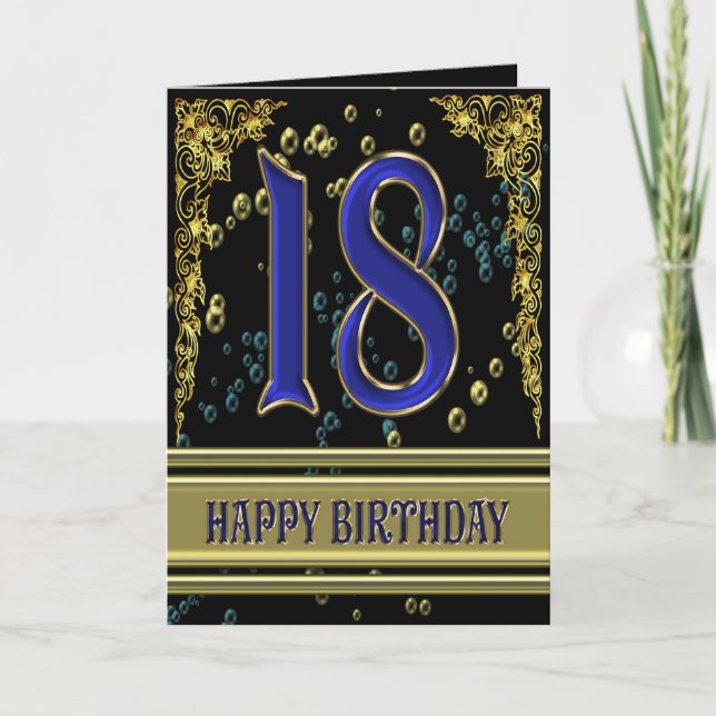 18th birthday card with gold and bubbles (Front)