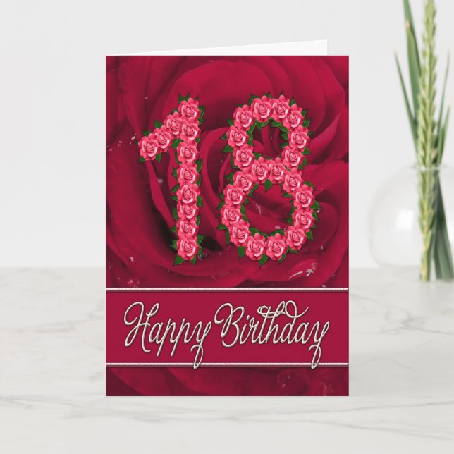 18th birthday card with roses and leaves (Front)
