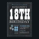 18th Birthday Chalkboard Blue Balloon Rustic Chic Invitation<br><div class="desc">Rustic Vintage Chalkboard White Blue Balloon 18th Birthday Party Invitation</div>