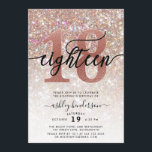 18th Birthday Champagne Glitter Invitation<br><div class="desc">Invite family and friends to celebrate 18th Birthday with these chic girly invitations. Design featuring champagne sparkly glitter texture,  eighteen in trendy handwritten script in black and rose gold colour. Personalise with your details in block capital lettering.</div>