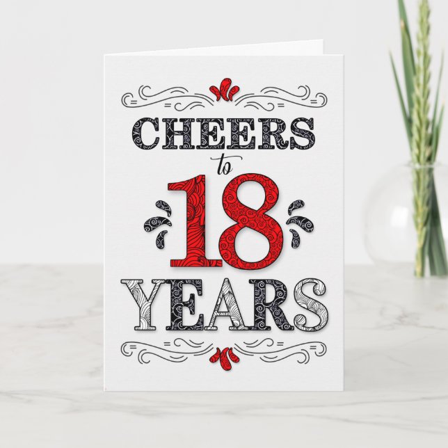 18th Birthday Cheers in Red White Black Pattern Card (Front)